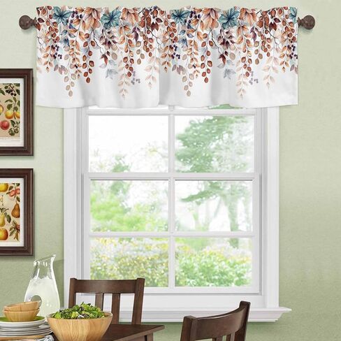 Valance Curtain Green Eucalyptus Leaves Kitchen Curtain for Window Berry Leaf Branch Rod Pocket Valance Kitchen Window Treatment for Bedroom Living Room 42x12inch in Saudi Arabia