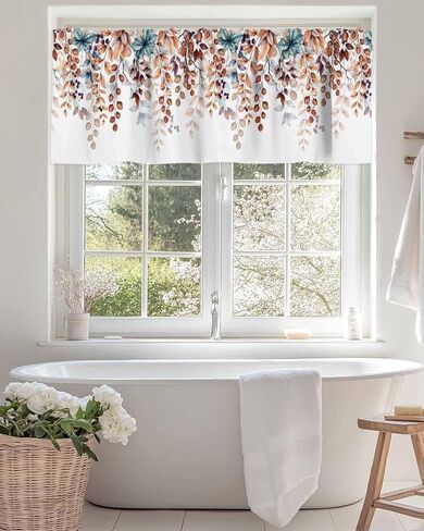 Valance Curtain Green Eucalyptus Leaves Kitchen Curtain for Window Berry Leaf Branch Rod Pocket Valance Kitchen Window Treatment for Bedroom Living Room 42x12inch in Saudi Arabia