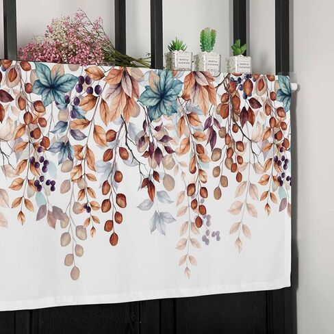 Valance Curtain Green Eucalyptus Leaves Kitchen Curtain for Window Berry Leaf Branch Rod Pocket Valance Kitchen Window Treatment for Bedroom Living Room 42x12inch in Saudi Arabia