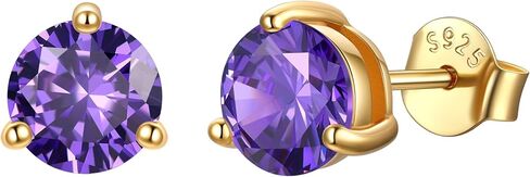 JustBeingCute 3-Prong Sterling Silver Earrings, Round CZ Colorful Stone Flat Back Studs Hypoallergenic Earrings for Women, Valentine's Day Engagement Jewelry Gifts—4/5/6/6.5/7.5/8mm in Saudi Arabia