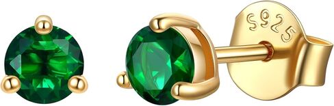 JustBeingCute 3-Prong Sterling Silver Earrings, Round CZ Colorful Stone Flat Back Studs Hypoallergenic Earrings for Women, Valentine's Day Engagement Jewelry Gifts—4/5/6/6.5/7.5/8mm in Saudi Arabia