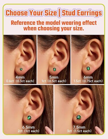 JustBeingCute 3-Prong Sterling Silver Earrings, Round CZ Colorful Stone Flat Back Studs Hypoallergenic Earrings for Women, Valentine's Day Engagement Jewelry Gifts—4/5/6/6.5/7.5/8mm in Saudi Arabia