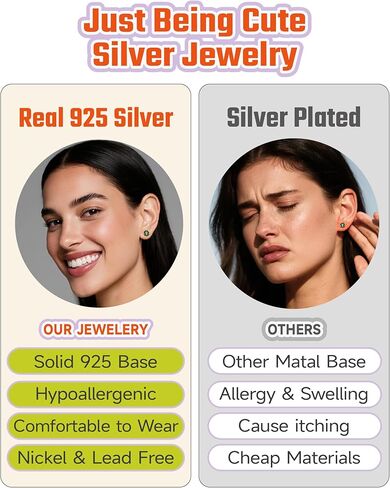 JustBeingCute 3-Prong Sterling Silver Earrings, Round CZ Colorful Stone Flat Back Studs Hypoallergenic Earrings for Women, Valentine's Day Engagement Jewelry Gifts—4/5/6/6.5/7.5/8mm in Saudi Arabia