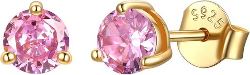 JustBeingCute 3-Prong Sterling Silver Earrings, Round CZ Colorful Stone Flat Back Studs Hypoallergenic Earrings for Women, Valentine's Day Engagement Jewelry Gifts—4/5/6/6.5/7.5/8mm in Saudi Arabia