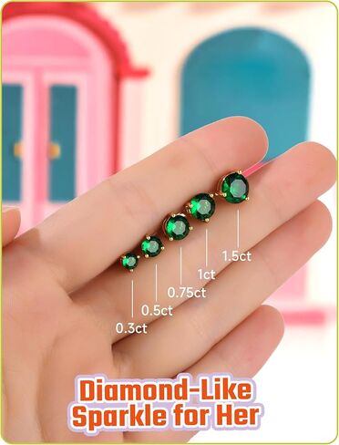 JustBeingCute 3-Prong Sterling Silver Earrings, Round CZ Colorful Stone Flat Back Studs Hypoallergenic Earrings for Women, Valentine's Day Engagement Jewelry Gifts—4/5/6/6.5/7.5/8mm in Saudi Arabia