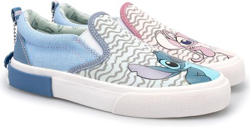 Disney Stitch and Angel Kids Sneakers Girls Low Top Slip On, Blue & Pink, Size 4 Big Kid in Saudi Arabia