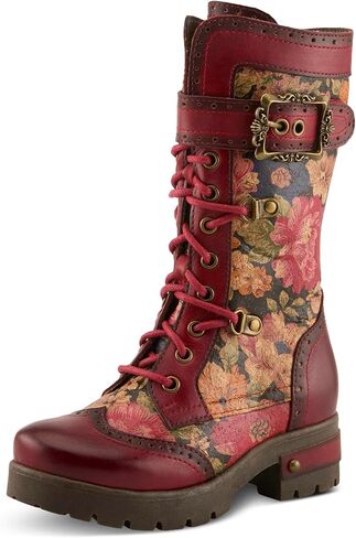 Spring Step L'Artiste Kids Kisha Floral Leather Lace-Up Zipper Boot in Saudi Arabia
