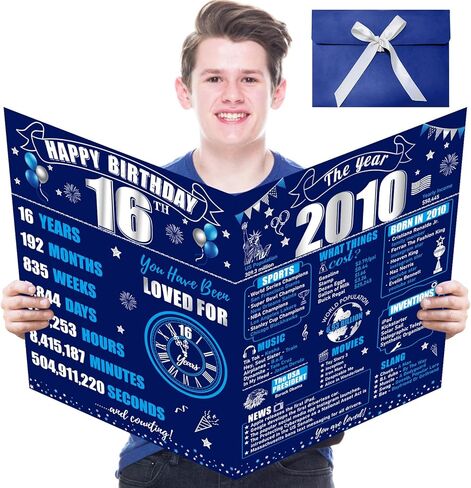 Jumbo Happy 18th Birthday Card With Envelope for Boy, Large Blue Silver 18 Birthday Greeting Guest Book Party Supplies,Big Back in 2007 Eighteen Bday Signature Gift in Saudi Arabia