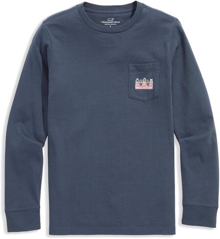 Vineyard Vines Boys Ghost Pups Logo Box Long Sleeve Pocket Tee (Little Kid/Big Kid) in Saudi Arabia