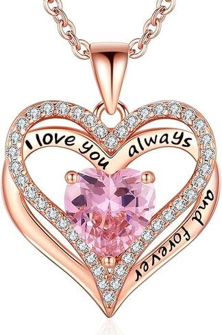Birthstone Heart Necklace for Women Wife Girlfriend Mom Daughter Gifts S925 Silver Jewelry For Anniversary Rose Gold Gifts For Birthday Christmas Mothers Valentines Day in Saudi Arabia