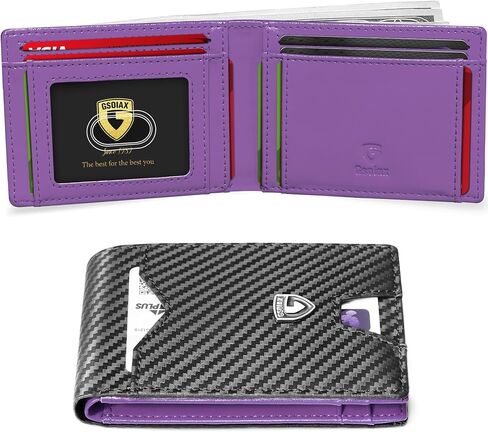 GSOIAX Slim Wallet for Men with 11 card Slots Rfid Blocking Carbon Fiber wallets Bifold Credit Card Holder Minimalist Leather With Gift Box (Carbon Black and Orange) in Saudi Arabia