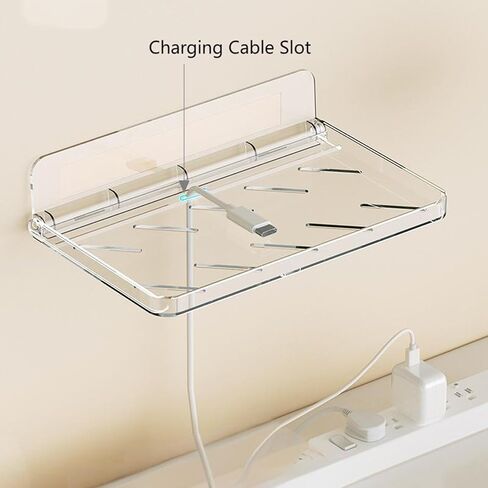 Foldable Wall Mounted Adhesive Shelf, No Drilling Plastic Storage Rack with Cord Hole,Drain Holes,Stick on Shelf for Bathroom, Kitchen, Bedroom and Living Room (Clear,Large) in Saudi Arabia