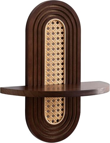 Wooden Arched Floating Shelf - Boho Decor Wall-Mouted Shelves Book Display Rattan Shelf for Bedroom Living Room Bathroom Nursery Home Office 14.5" x 11.6" in Saudi Arabia