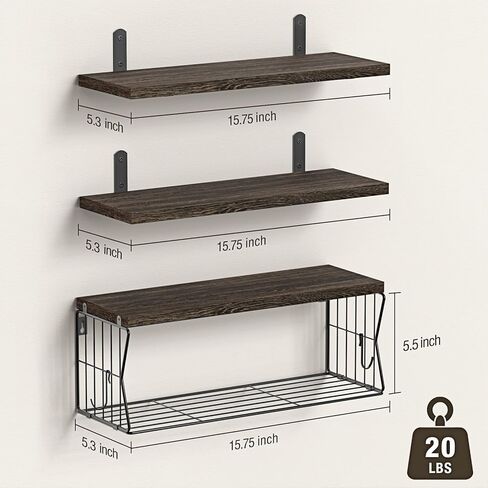 Floating Bathroom Shelves Wall Mounted - Wooden Shelf Set of 3 for Over Toilet Storage & Farmhouse Bathroom Decor - Perfect Shelving Organizer for Apartments RVs Powder Room Restroom - Wood in Saudi Arabia