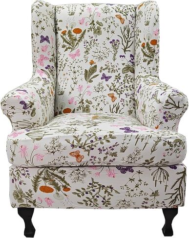 CRFATOP Printed Wing Chair Slipcovers 2 Piece Stretch Wingback Chair Cover Spandex Fabric Wingback Armchair Covers with Elastic Bottom for Living Room Bedroom Wingback Chair,A02 in Kuwait