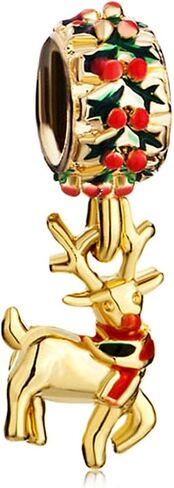 سحر متدلي على شكل غزال الرنة لعيد الميلاد يناسب أساور Pandora Charms الذهبية in Saudi Arabia