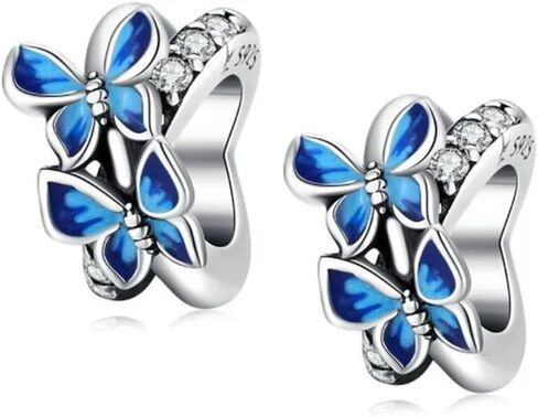 2PC Spacer Beads for Charm Bracelet 925 Sterling Silver Charms Love Heart Crystal Rubber Clip Stoppers Spacer Charm Bracelet (Blue Butterfly Charm) in Saudi Arabia