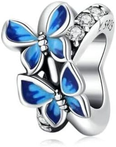 2PC Spacer Beads for Charm Bracelet 925 Sterling Silver Charms Love Heart Crystal Rubber Clip Stoppers Spacer Charm Bracelet (Blue Butterfly Charm) in Saudi Arabia