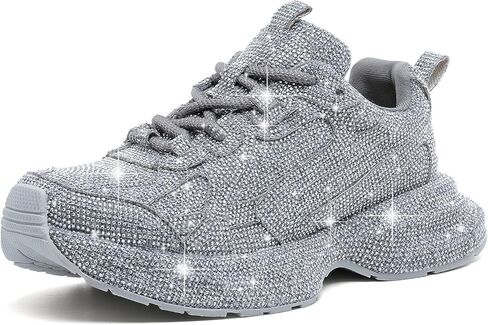 Women Glitter Shoes Rhinestone Lace Up Sparkly Walking Sneakers for Women Shiny Fashion Bling Dressy Sneakers Disco Wedding Shoes in Saudi Arabia