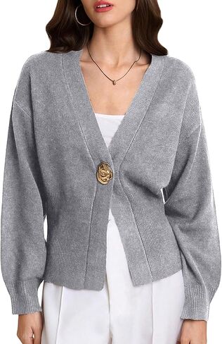 Verdusa Women's Button Up Cardigan Sweater Business Casual Outfits Long Sleeve Deep V Neck Knit Outerwear Elegant Dressy Tops in Saudi Arabia