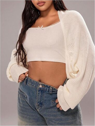 SOLY HUX Women's Plus Size Shrug Cardigan Long Sleeve Open Front Knit Crop Top Bolero Sweater in Saudi Arabia