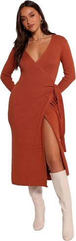 Petal & Pup Women's Kellan Wrap Midi Dress-Bronze in Saudi Arabia