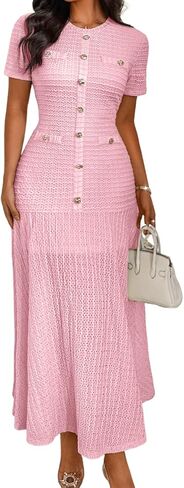 Knit Midi Dress,Short Sleeve Easter Dresses for Women Church,Elegant Casual Work Office Outfits in Saudi Arabia