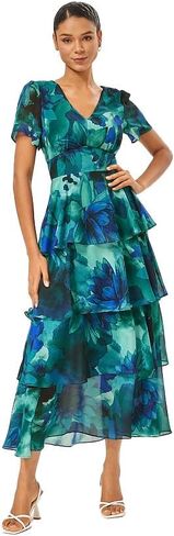 Ador Women's Floral Summer Empire Weist v Neck عرضية شيفون Maxi Long Maxi Dresses Tier Shower Short in Kuwait