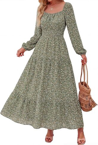 BTFBM Long Sleeve Dress for Women 2026 Spring Fall Boho Floral Square Neck Casual Flowy Long Wedding Guest Maxi Dresses in Saudi Arabia