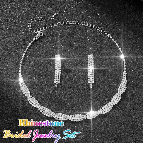 Aukmla Bridal Wedding Jewelry Sets Rhinestones Choker Necklace Earrings Set Prom Formal Jewelry for Women in Saudi Arabia