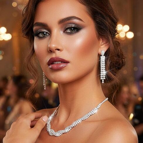 Aukmla Bridal Wedding Jewelry Sets Rhinestones Choker Necklace Earrings Set Prom Formal Jewelry for Women in Saudi Arabia