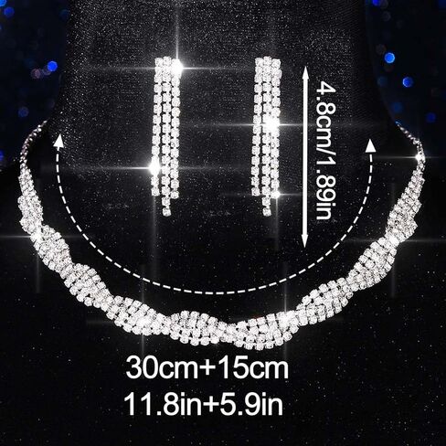 Aukmla Bridal Wedding Jewelry Sets Rhinestones Choker Necklace Earrings Set Prom Formal Jewelry for Women in Saudi Arabia