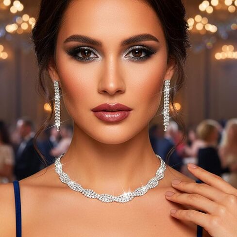 Aukmla Bridal Wedding Jewelry Sets Rhinestones Choker Necklace Earrings Set Prom Formal Jewelry for Women in Saudi Arabia