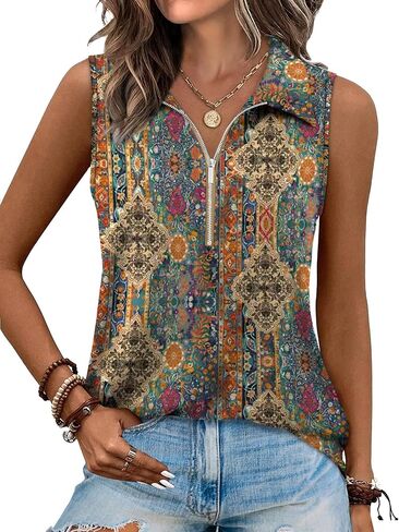 Xieerduo Womens Summer Tops v Deck Collared Dorts Dary Dasy Supbed Tank With With zipper Loud in Saudi Arabia