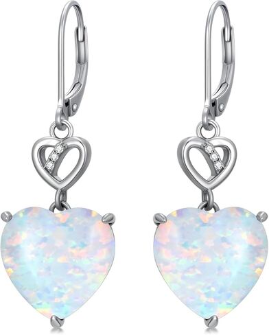 S925 Sterling Silver White Opal with Genuine Diamond Earrings for Women Teardrop Pendant Earrings Birthday Valentine's Day Christmas Gift in Kuwait