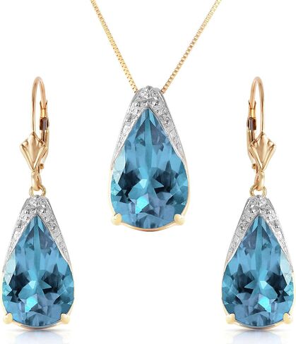 Galaxy Gold GG 14k Yellow Gold Blue Topaz Drop Necklace and Earrings Set in Saudi Arabia