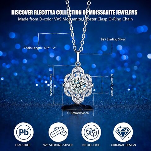 Moissanite Necklace for Women,925 Sterling Silver Pendant Diamond Necklace for Women,Platinum Plated Hypoallergenic,Anniversary Birthday Gifts for Wife,Jewelry Gift for Girlfriend,Daughter,Mom in Saudi Arabia