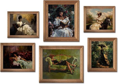 Eclectic Wall Art Decor Black Women Reading Canvas Prints Set Of 6 African American Victorian Wall Art Modern Maximalist Artwork Prints Vintage Gallery Set Funky Posters for Home Decor 8x10in Unframed in Saudi Arabia