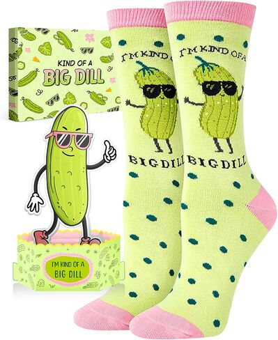 HAPPYPOP Big Dill Socks for Women - Funny Silly Pickle Pop Up Card, Big Dill Gifts for Teen Girls in Saudi Arabia