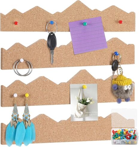 4 PCS CORK Strips Bulletin Bar Strip for Wall 14. 5 × 2 بوصة شرائط لوحة الفلين بدون إطار مع 50 دبابيس الدفع ، ودعم لاصق ذاتي ، لمقصورة منزل المكتب في الفصل الدراسي (نمط الأسقلوب) in Kuwait