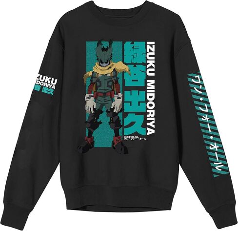 سويت شيرت Bioworld My Hero Academia Dark Deku Kanji برقبة دائرية وأكمام طويلة باللون الأسود للبالغين in Kuwait