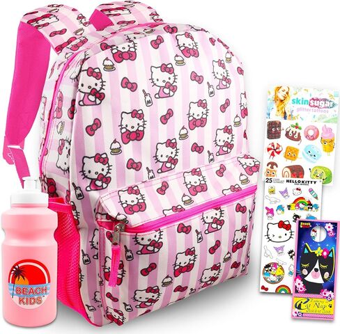 Hello Kitty Backpack Set for Girls - Bundle 6 Piece Sanrio Set 16" School Bag, Bottle, Tattoos, More | Hello Kitty School Backpack for Kids in Saudi Arabia