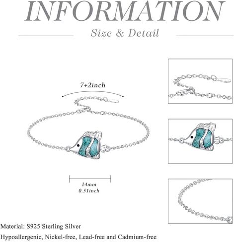 Ocean Bracelet 925 Sterling Silver Turquoise Sea Animal Link Bracelet Beach Themed Jewelry Gifts for Women in Saudi Arabia