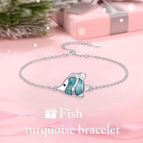Ocean Bracelet 925 Sterling Silver Turquoise Sea Animal Link Bracelet Beach Themed Jewelry Gifts for Women in Saudi Arabia