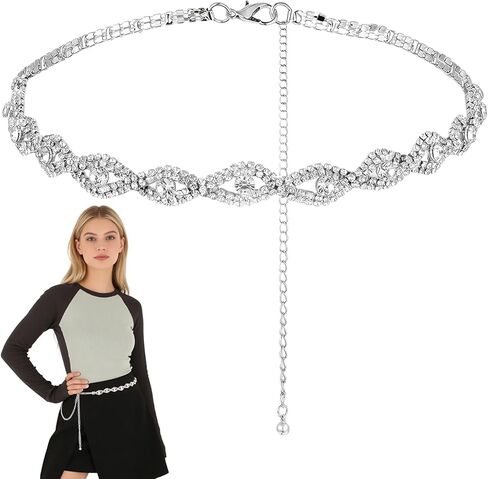 Sparkly Thin Silver Waist Chain Belt, Rhinestone Belts For Women, Fashion Rhinestone Chain Belt for Dresses Wedding Bridal Belt in Saudi Arabia