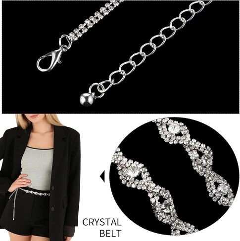 Sparkly Thin Silver Waist Chain Belt, Rhinestone Belts For Women, Fashion Rhinestone Chain Belt for Dresses Wedding Bridal Belt in Saudi Arabia