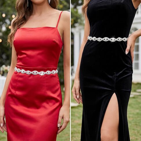 Sparkly Thin Silver Waist Chain Belt, Rhinestone Belts For Women, Fashion Rhinestone Chain Belt for Dresses Wedding Bridal Belt in Saudi Arabia