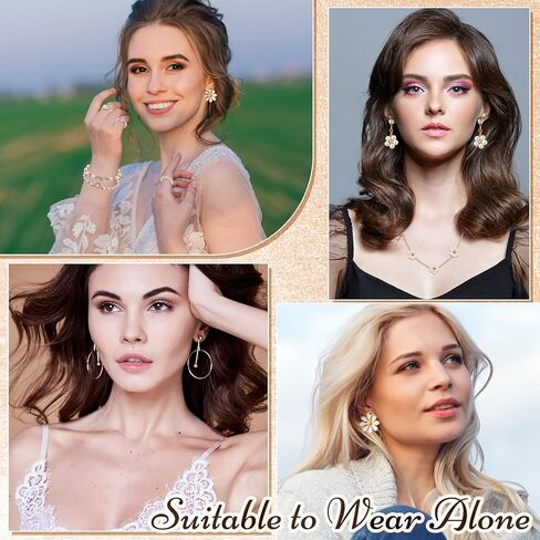 Tondiamo 17 Pcs Daisy Pearl Jewelry Set for Women Daisy Pearl Gold Plated Dainty Necklace Earrings Rings Layer Charm Bracelets Gifts for Valentines Women in Saudi Arabia