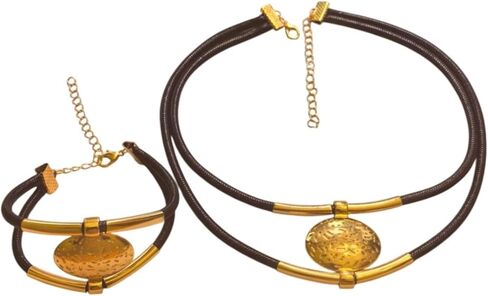 Necklace Bracelet Set Black Retro Collarbone Chain Double Layer Adjustable Gold or Silver Tone Unisex Gift in Saudi Arabia