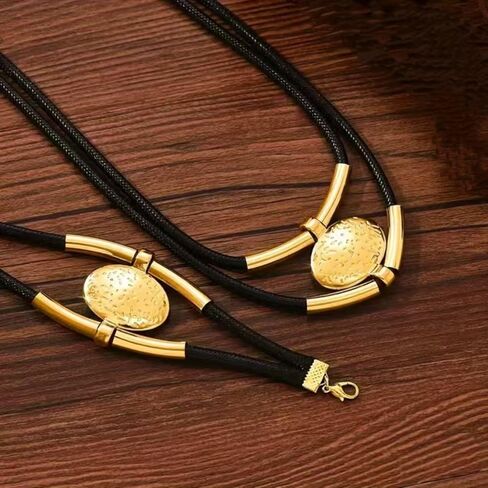 Necklace Bracelet Set Black Retro Collarbone Chain Double Layer Adjustable Gold or Silver Tone Unisex Gift in Saudi Arabia